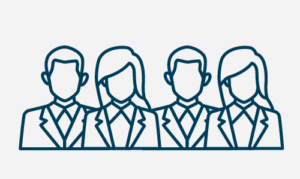 4 business interns in a row wearing suits
