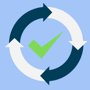 a green tick surrounded by arrows