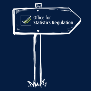a direction sign with office for statistics regulation's logo on it