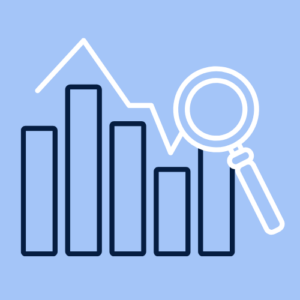 an icon of a bar chart and a magnifying glass